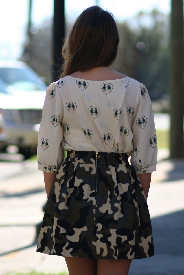 Wild Souls - Mixing Prints: Ducky Love Blouse and Camo Skater Skirt - shopwildsouls.com