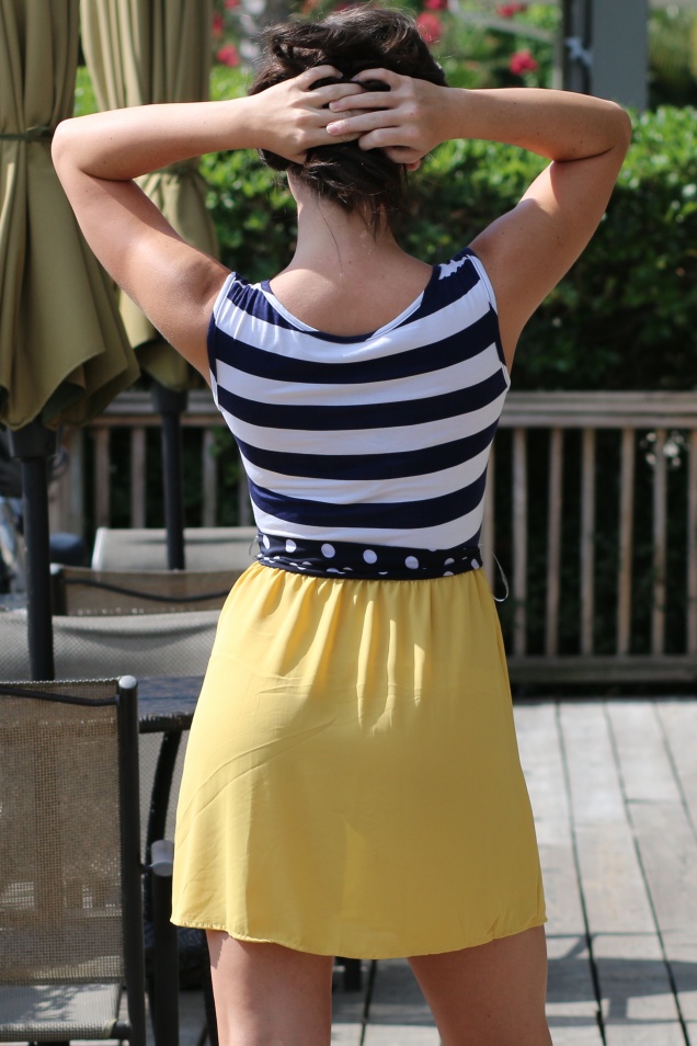 Navy Stripe and Mustard Dress with Polka Dot Tie Belt - shopwildsouls.com