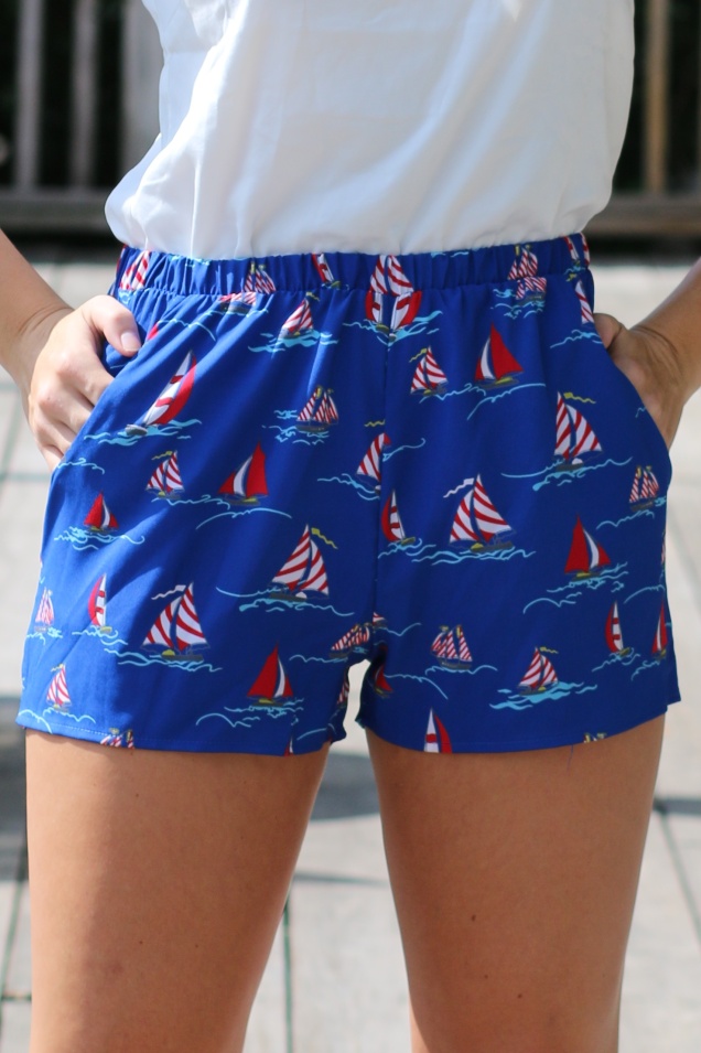 Wild Souls - Twisted Rope Halter Top in White and Sailboat Print Shorts with Pockets - shopwildsouls.com